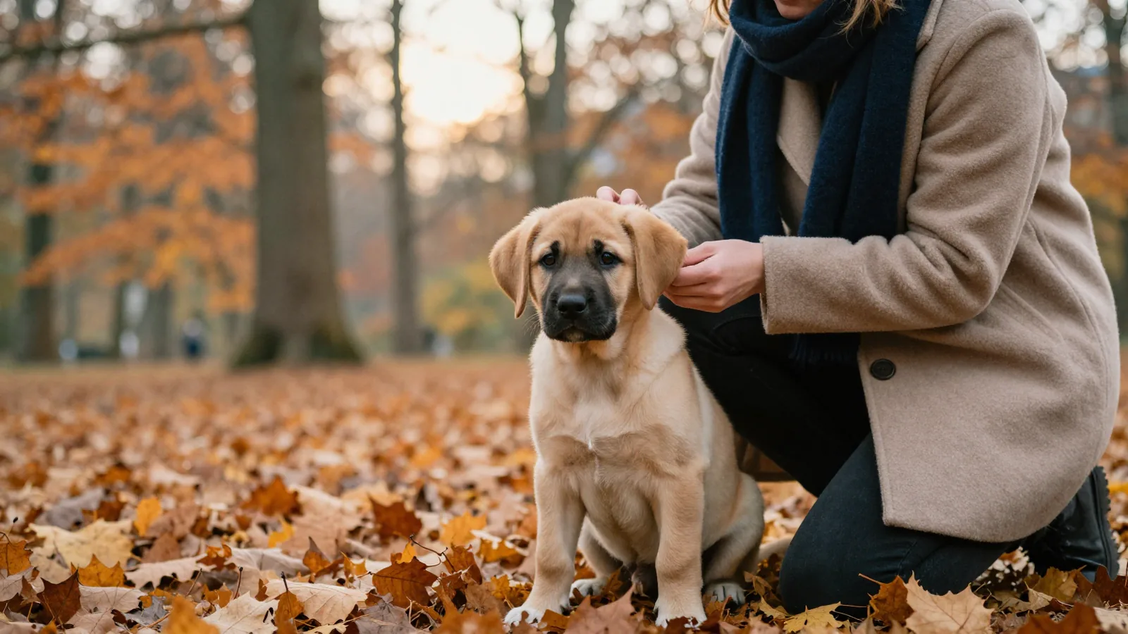 Junger Hund mit Halter in einem Hamburger Park